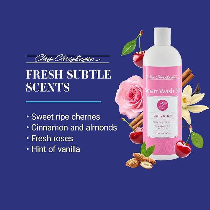Chris Christensen Smartwash50 Cherry & Oats Ultra Concentrated Dog Shampoo, Makes Up to 50 Bottles, Groom Like A Professional, Delightfully Fragranced, Suitable for All Coats, Made in USA, 16 Oz