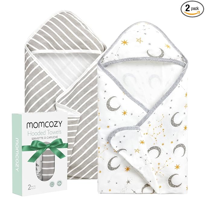 Momcozy Hooded Baby Towel, 2 Pack Baby Bath Towel with Large 35 X 35 Inch, Super Soft Cotton and Hooded Towel for Newborn, Toddler and Kid, Starry Sky