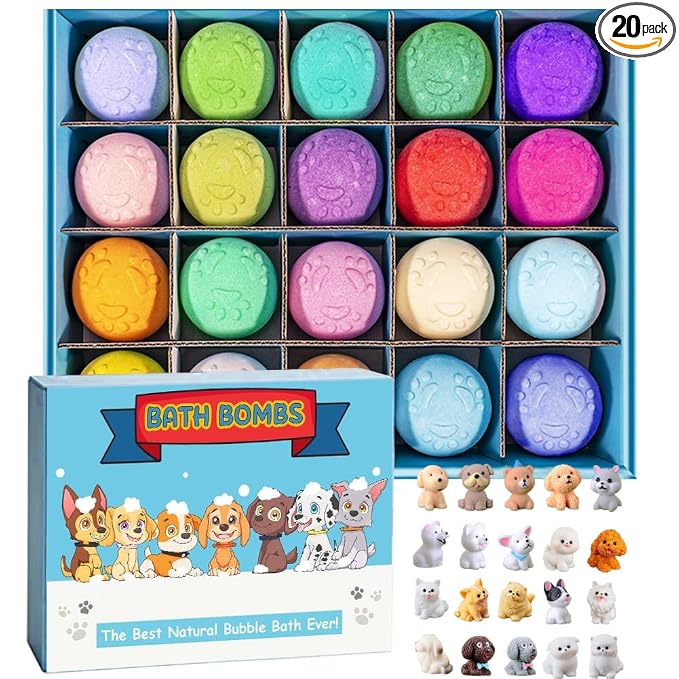 Bath Bombs for Kids with Surprise Inside for Boys Girls Toddlers 20 Pack Kids Gift Set Organic Bubble with Puppy Inside Natural Handmade