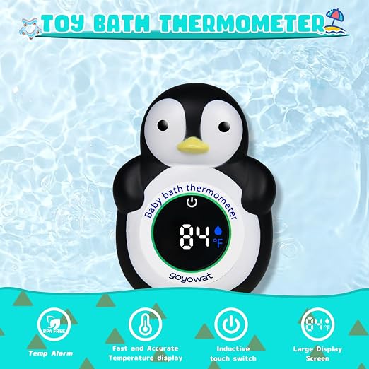 Baby Bath Thermometer, Floating Penguin Toy - Baby Bathing Safety Monitor | Cold and Warm Dual Zone Color Code, Real-time Water Temperature Sensor, Detachable Floating Toy, Special Supply for Maternal