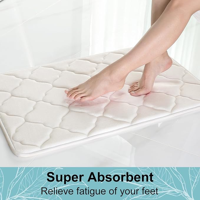 OLANLY Memory Foam Bath Mat Rug 70x24, Ultra Soft and Absorbent Bathroom Rugs, Non-Slip, Comfortable, Machine Washable Bath Carpet for Bathroom Floor, Tub, Shower and Home Decor Accessories, Ivory