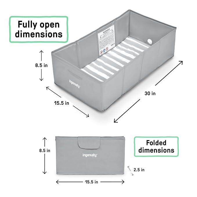 Ingenuity Tuckaway Toddler Folding Tub, Converts Shower to Tub, Folds to Store, Easy to Clean, No Assembly Required, Portable Baby Bathtub for Travel, 12M-5Y, Gray