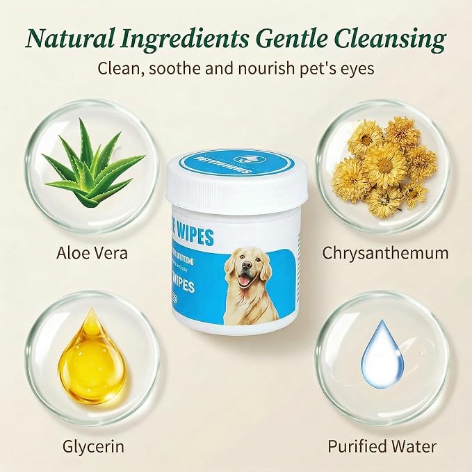 Dog Eye Wipes for Tear Stain Removal, Vet-Recommended Dog Eye Infection Treatment, Natural Dog Wipes for Discharge, Pet Eye Cleaner for Dogs&Cats, Gentle & Safe Pet Wipes for Sensitive Skin, 130 Count
