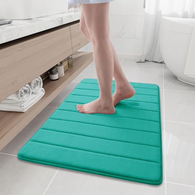Buganda Memory Foam Bath Mat, 35.4" x 24", Ultra Soft Bathroom Rugs, Water Absorbent and Machine Washable Bath Rug Runner for Bathroom, Shower, and Tub, Teal