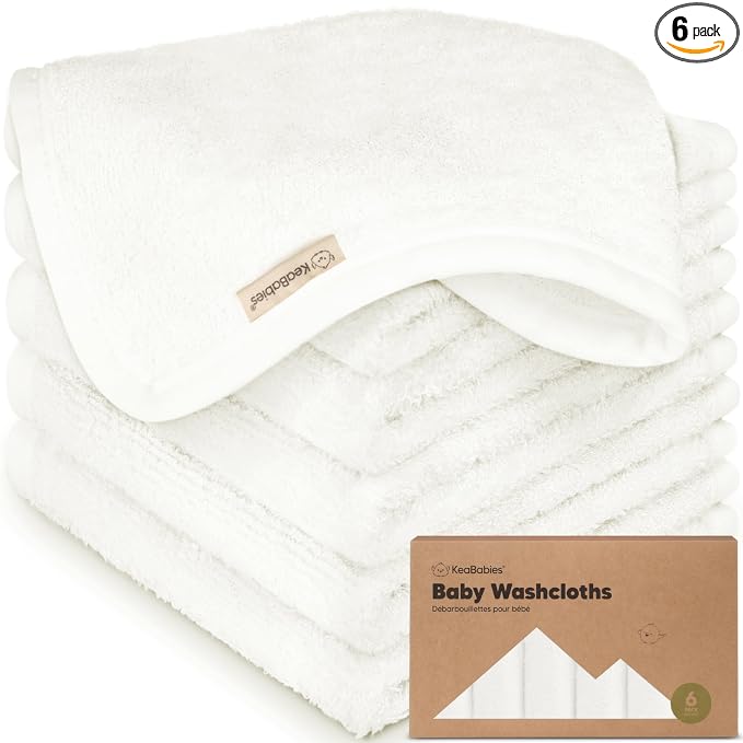 6-Pack Baby Washcloths, Soft Absorbent Washcloths for Face, Body (White) | Viscose from Bamboo Washcloths, Baby Towels, Newborn, Kids, Toddlers, Infant, Gentle on Sensitive Skin, 10x10, Reusable