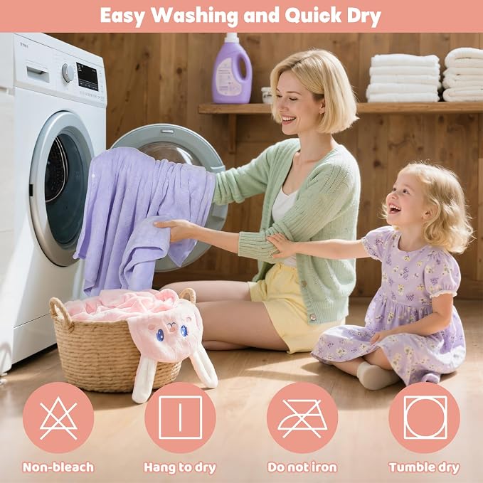 6 PCS Toddler Towels Set for Boy Girl 0-5 Year, 2 PCS Absorbent Hooded Baby Bath Towels Large 55" x 27.5" & 4 PCS Washcloths, Ultra Soft Toddler Newborn Bath Essentials Gifts, Rabbit & Elephant