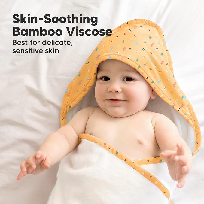 KeaBabies Hooded Baby Towel for Newborn, Baby Bath Towels(Beach Day, 35x35) | Viscose Derived from Bamboo, Large Baby Towels with Hood, Boys, Girls, Toddler, Soft Absorbent Baby Bath Essentials
