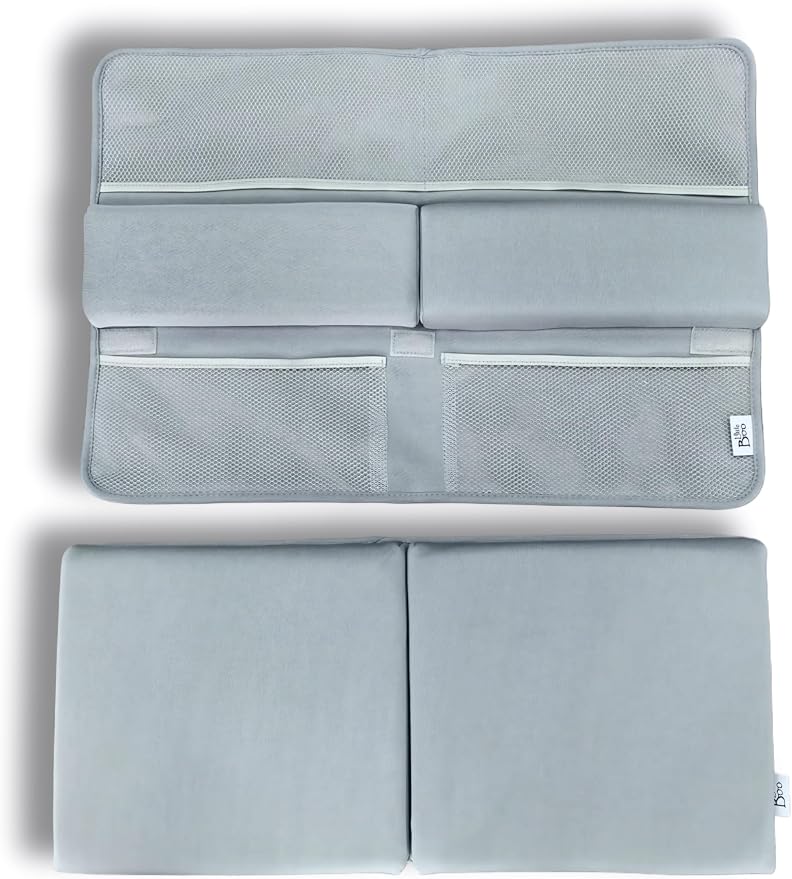 NEW Luxury Bath Kneeling Pad and Elbow Rest Set - THICK SOFT Bath Kneeler Pad and Bath Toys Organizer with Pockets - Supports Knees and Elbows - Bath Kneeling Pad for Baby Bathtime - Light Grey