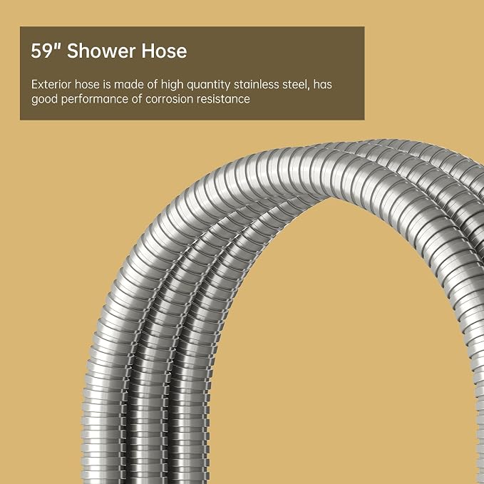 BESy Brass 2 In 1 Function Handheld Shower Head Set High Pressure 7 Inch Shower Head High Flow Hand Shower Wand with 59 Inch Hose, Bracket, Brushed Nickel