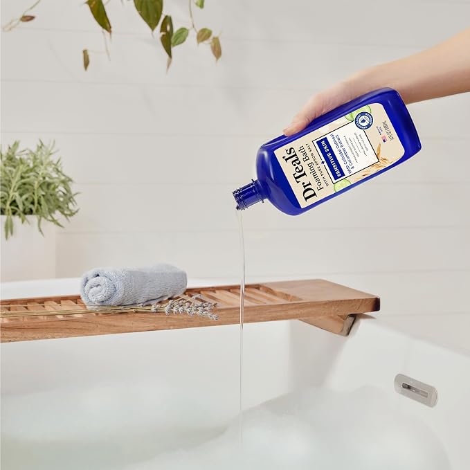Dr Teal's Foaming Bath with Pure Epsom Salt, Sensitive Skin with Colloidal Oatmeal & Cucumber, 34 fl oz (Pack of 4)