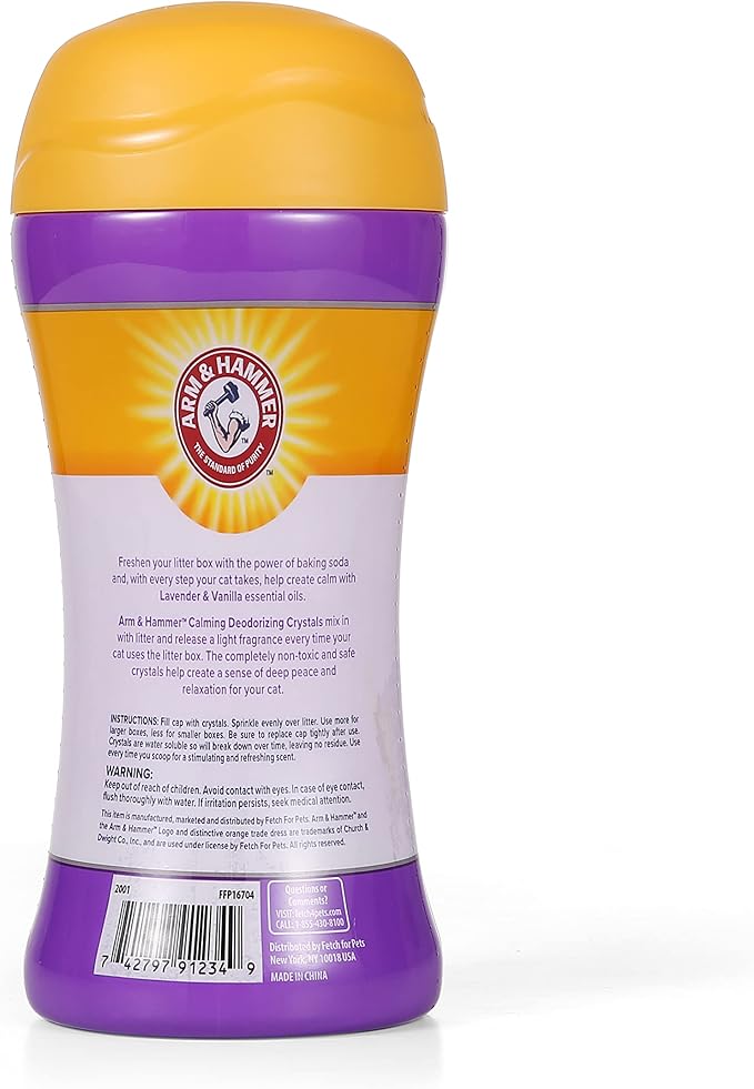 Arm & Hammer Cat Litter Deodorizing Crystals with Baking Soda, Odor Neutralizer, Dissolving Litter Box Deodorizer for Cat Odor Control, Lavender and Vanilla Scent, 15 Oz