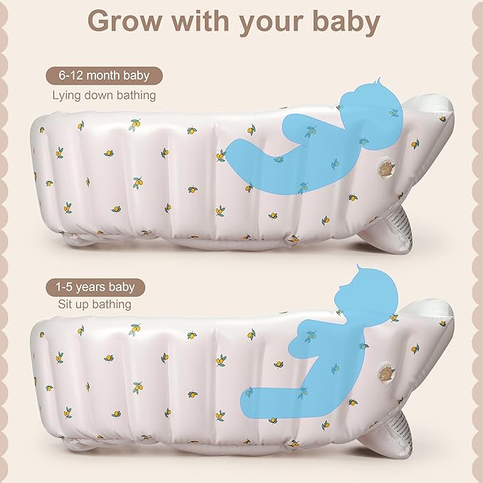 MINK Inflatable Baby Bathtub for Toddlers and Kids - Self-Inflating Design, No Pump Needed, Press Center to Inflate - Portable Collapsible Travel Baby Tub for Newborns to 36 Months(Olive Bath)