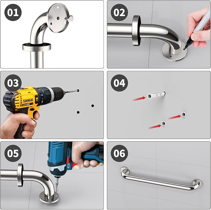 2 Pack 24 Inch Shower Grab Bar, ZUEXT Chrome Stainless Steel Bathroom Grab Bar Handle, Bathroom Shower Balance Bar, Safety Hand Rail Support, Handicap Elderly Senior Assist Bath Handle(1.25" Diameter)
