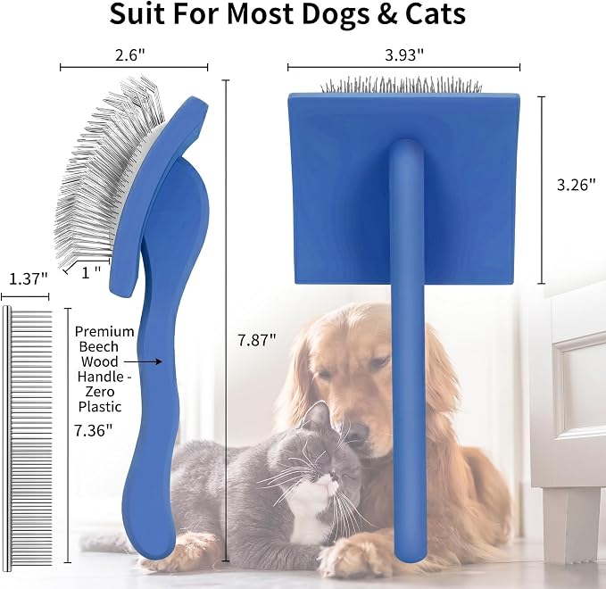 Wooden Long Pin Slicker Brush for Large Dogs, Doodles, Poodles, Long Hair | Grooming, Detangling, and Fluffing for Wavy and Curly Hair—Designed for Heavy, Thick Coats to Prevent Matting at Home