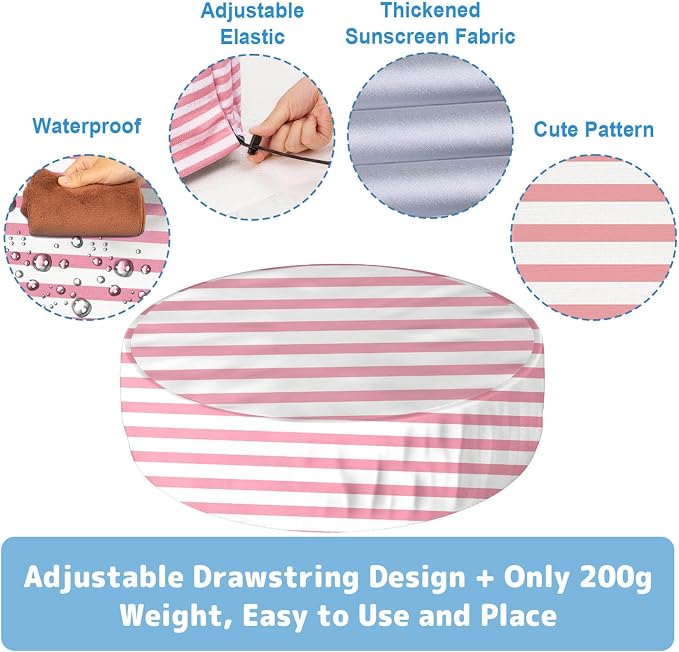 Foldable Round Dog Swimming Pool Cover, for 32"/48"/63" Collapsible Outdoor Tub,PVC Coating Waterproof and UV Protection (M-48 * 12 inch, Pink Stripes)