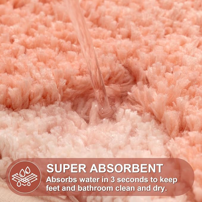 ORTIGIA Cute Coral Pink Scalloped Bath Mat, Fun Plush Microfiber Scallop Bathroom Rugs Non Slip Washable Quick Dry Absorbent, Bath Rug Carpet for Shower Stall Vanities Kitchen Floor Entrance, 20x32