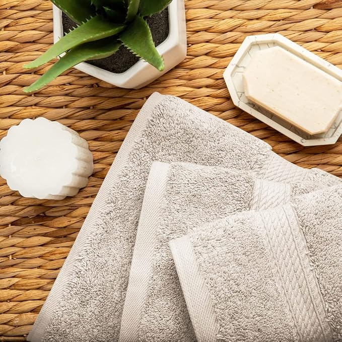 SUPERIOR Egyptian Cotton Ultra Plush & Absorbent, 3 Piece Set, Stone | Quick Dry, Soft Luxury Towel Set, Bath Essentials, Guest Bath, Spa, 1 Bath, 1 Hand, 1 Face Towels, Madeline Towels
