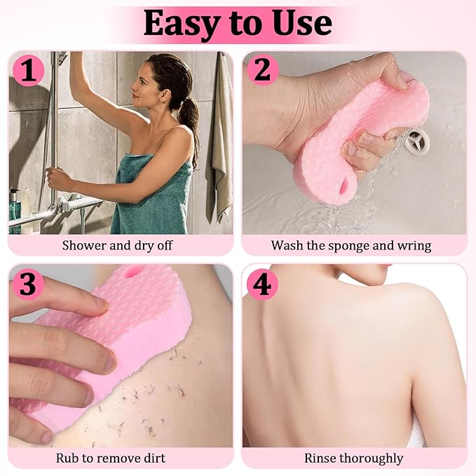 2Pcs Magic Exfoliating Bath Sponge, 3D Ultra-Soft Body Exfoliating Sponges, Deep Cleansing Dead Skin, Lanyard Bath Sponge for All Skin Types,Suitable for Both Men and Women (Pink+White)
