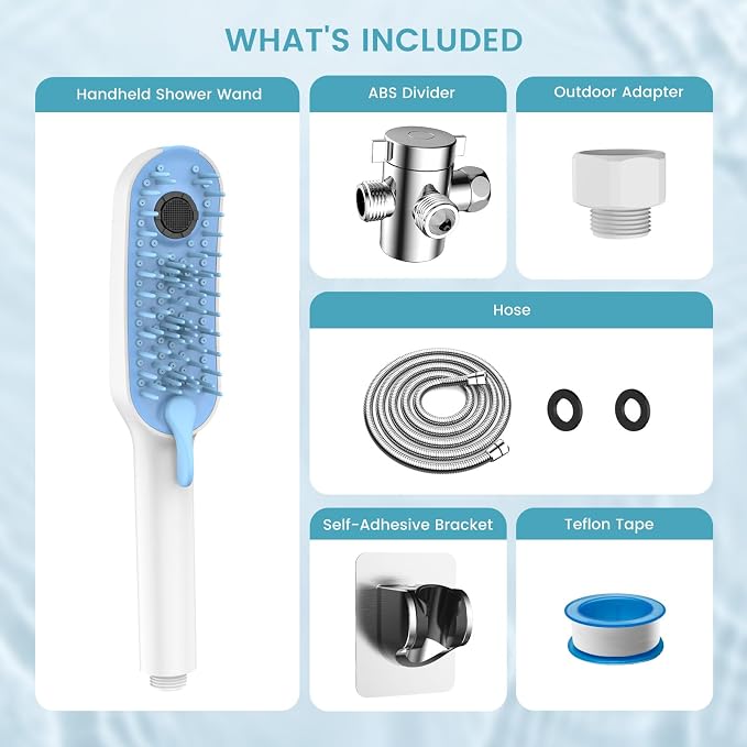 4 Mode Dog Shower Attachment, High Pressure Handheld Sprayer with ON/OFF Switch, 78 Inches Stainless Steel Hose, Diverter, Adhesive Holder, for Indoor/Outdoor Dog Bathing and Cleaning