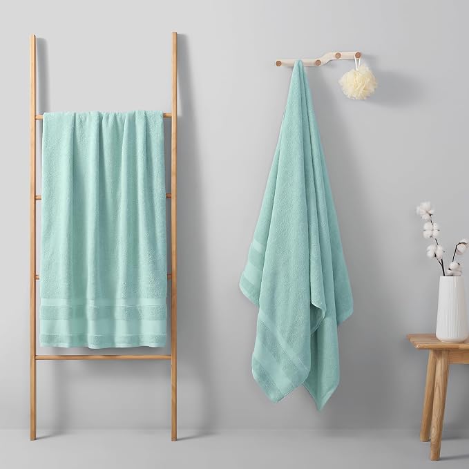REDKISS 100% Cotton Bath Towels Set of 2, Oversized Bath Sheets 35 x 70 Inches, Soft & Absorbent Large Bathroom Towels, Quick Dry Cotton Towels for Bathroom, Gym, Spa, Pool & Family Use, Blue