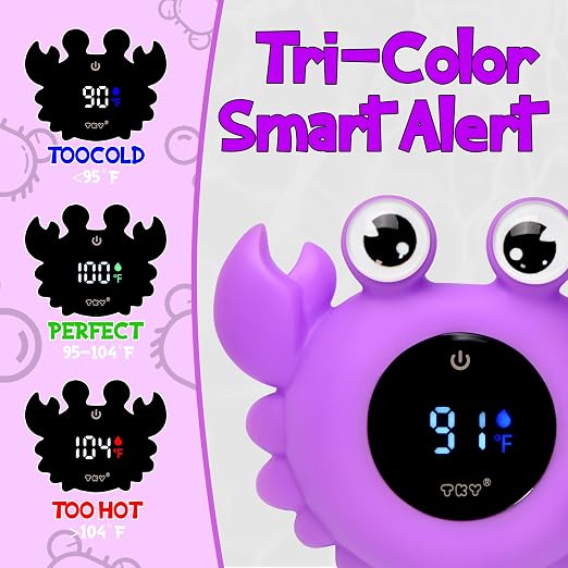 Crab Baby Bath Thermometer Toy - Digital Floating Water Thermometer with LED Display, Color Temperature Alerts & Safe Bath Sensor for Newborn, Infant Bathtub Essentials