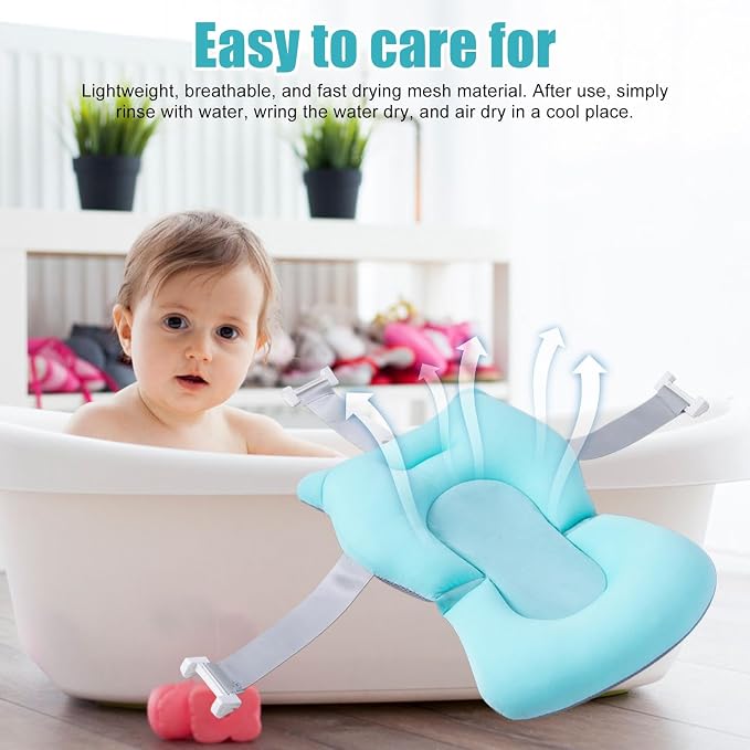 Baby Bath Pad | Foldable Travel Baby Baths Tub, Babies Tub with Soft Baths Mat, Babies Bath Seat Support Net, Non-Slip, 3 Safety Belts, for Home Travelling