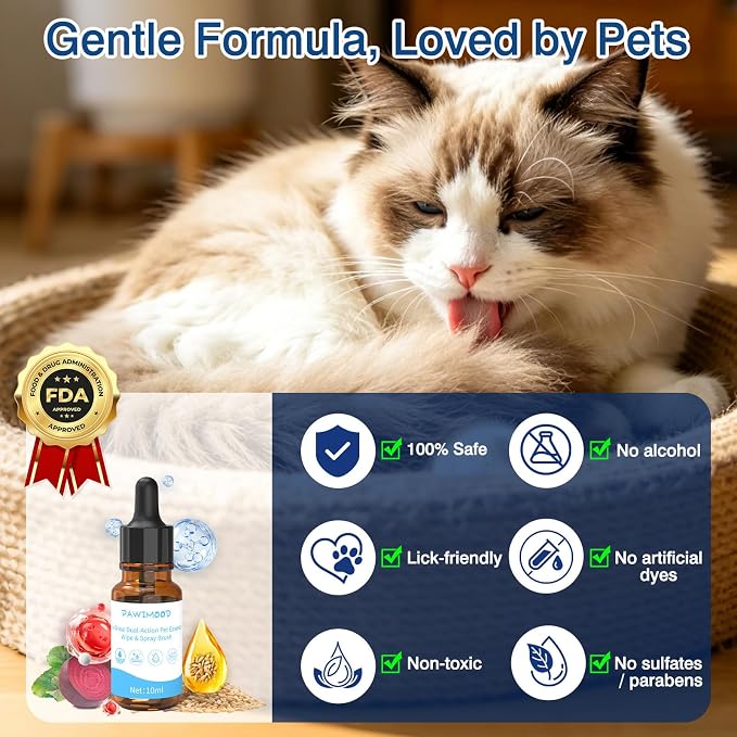 Cat Shampoo Waterless No-Rinse Concentrated – for Cats Dogs Pets Afraid of Baths | Indoor Use, No Blow-Dry, Travel Portable | Soothes Skin, Hydrates, Pomegranate | 0.34 oz