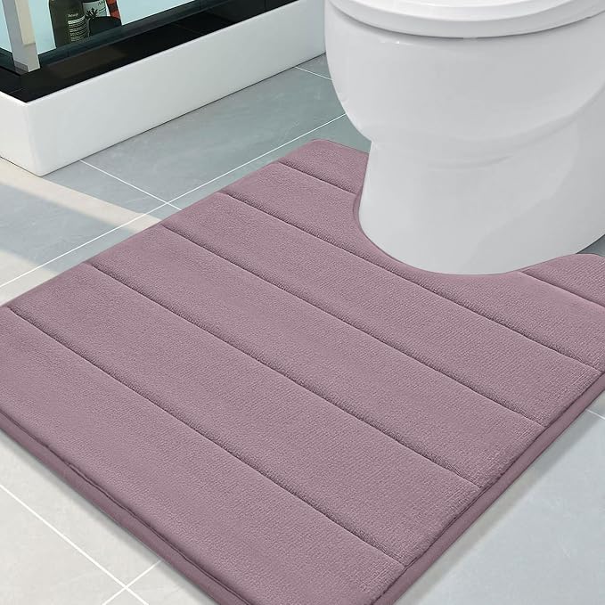 Buganda Memory Foam U-Shaped Contour Toilet Rugs, Absorbent, Thick Soft Washable Bathroom Mat, Floor Carpet Bath Rugs Mat for Toilet Base (24" x 20", Mauve)