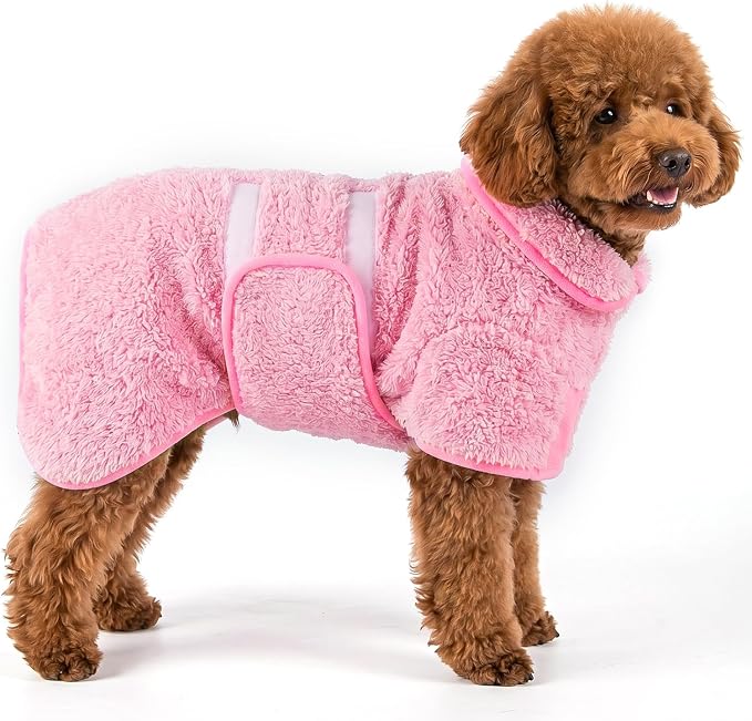 Bienbee Dog Bathrobe, Quick Drying Super Absorbent Pet Robes for Small Medium Large Dogs, Drying Coat for After Bath & Swim, Warm & Cozy Dogs Towels, Dog Puppy Bath Supplies, Pink S