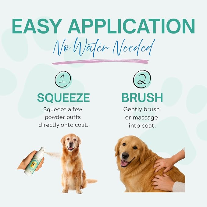 Dry Shampoo Powder & Coat Deodorizer for Dogs (Cucumber Melon) | Waterless No-Rinse Squeeze Bottle Formula | Calming Scent | Talc and Alcohol Free | Safe for Sensitive Skin | Made in USA