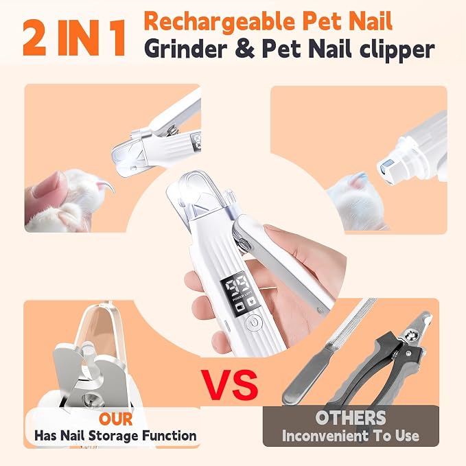 TMoMT Quiet Dog Nail Grinder with LED Light, 2-in-1 Electric Pet Nail Clipper and Trimmer File, Low Noise Painless Paws Grooming Tool for Small to Medium Dogs and Cats | Super silent, low vibration trimmer for kittens & indoor cats. Professional gentle...