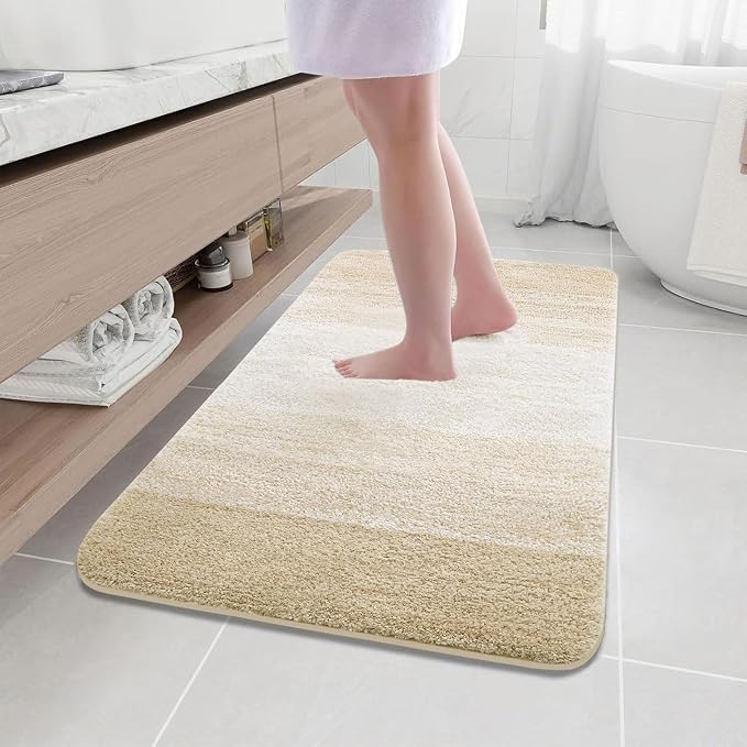 Arotive Microfiber Bathroom Rugs, Shaggy Soft and Absorbent Bath Rug, Thick Plush Machine Washable Dry Bath Mats for Bathroom, Tub and Shower, 45x27, Light Beige, Rectangular
