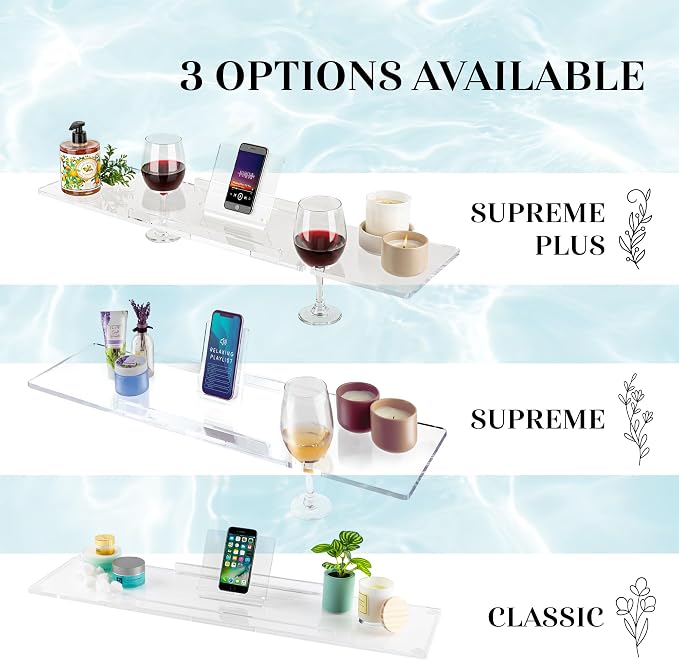 38" Classic-Clear Bathtub Tray Caddy Tub Shelf, Spa Board Luxury Bathroom Bath tub Table, Waterproof Acrylic Tub Caddy Fits Across Bathtub, Book Rack, iPad, Easy To Clean (38")