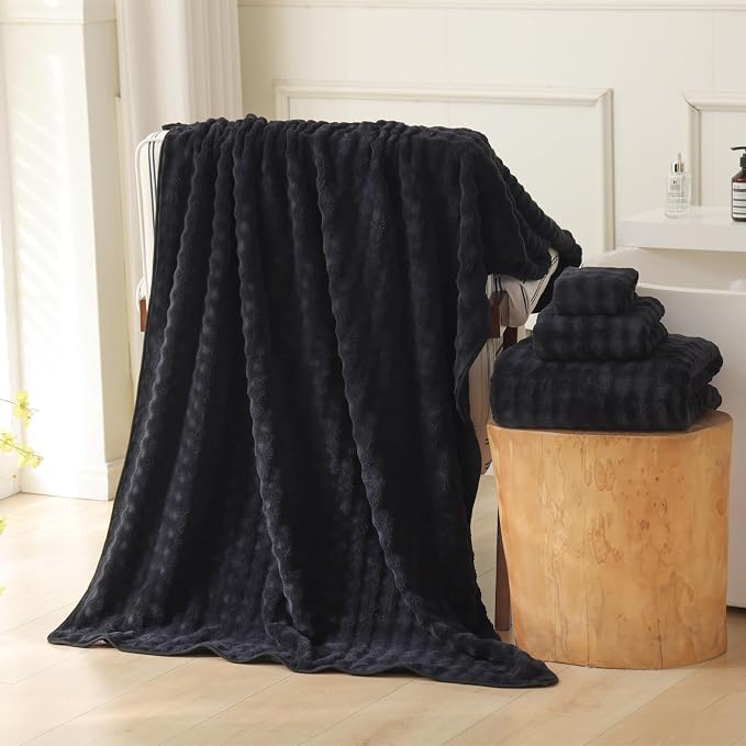 Bath Sheets Set 40x80 Inches Microfiber Extra Large BathTowels Super Soft Absorbent Quickly Dry Shower Towels for Bathroom (Black,PK 2)