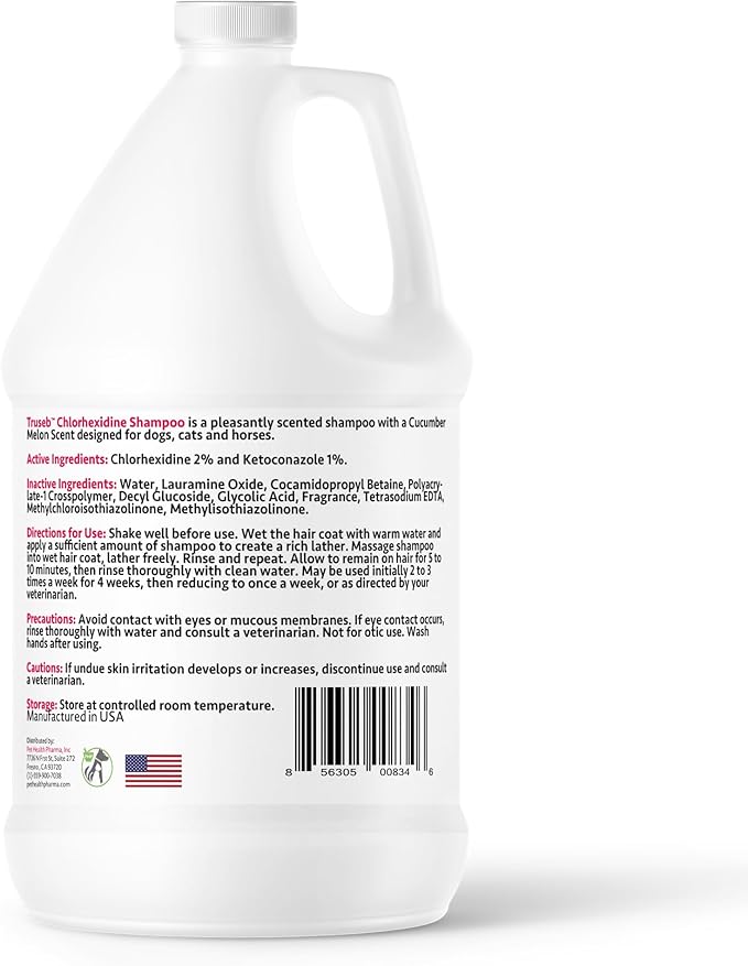 Truseb Chlorhexidine Shampoo for Dogs Cats & Horses with Aloe Vera - Medicated Dog ketoconazole Shampoo and Conditioner- Chlorhexidine for Dogs - Skin Irritation, Hot Spots, Redness Relief (1 Gallon)