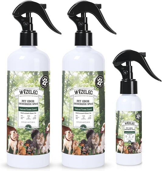Pet Odor Deodorizer Spray, 2×16.9 Fl Oz & 3.4 Fl Oz - Dog Deodorizing Spray Natural Forest Scent Pet Odor Neutralizer for Smelly Dogs for Home Pets Potty Furniture