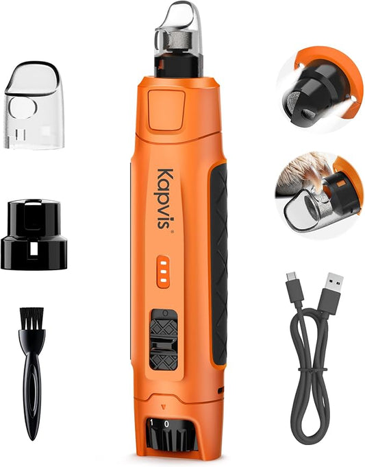 6-Speed Dog Nail Grinder with Quiet, 2 LEDs & Anti-Slip(OR) | Dog Nail Grinder with Guard & 2 LED Lights, Dust Cap & 2000mAh Battery, and Anti-Slip Handle for Pets of All Sizes (OR)