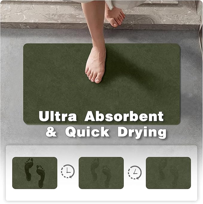TYUU Bathroom Mat Quick Dry, Bathroom Rugs Non Slip Washable Thin Absorbent Bath Mat Fits Under Door Bathroom Floor Mat Perfect for Bath, Shower, or Sink 24"x70" Sage Green