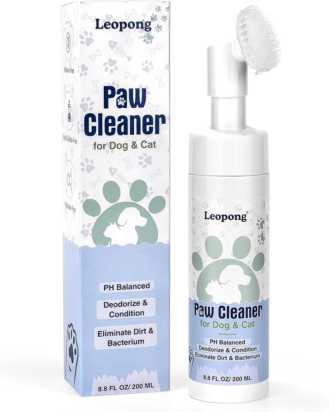 Leopong Dog & Cat Paw Cleaner, No-Rinse Foam with Silicone Brush