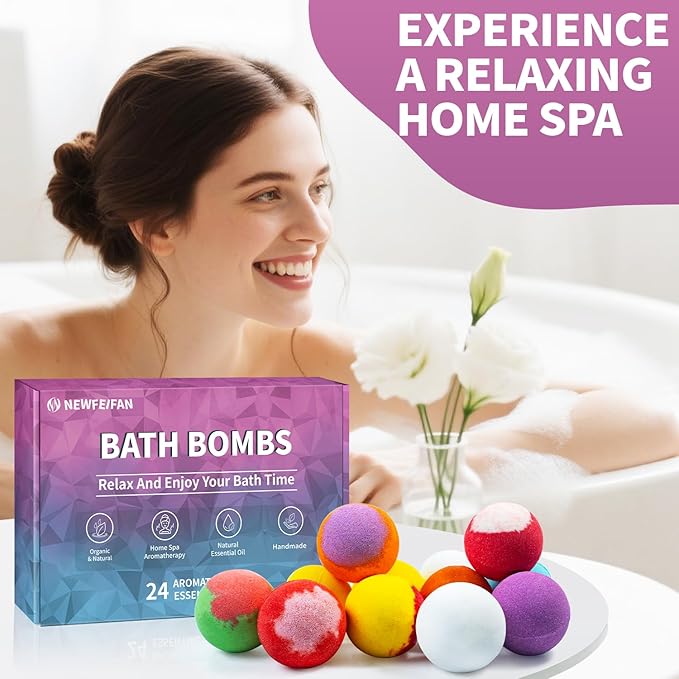 Bath Bombs for Women & Men, 24-Pack Handmade Natural & Organic Essential Oil Bath Bomb, Easter Basket Stuffers for Adults, Spa Relaxing Birthday Gifts for Wife Girlfriend Coworkers