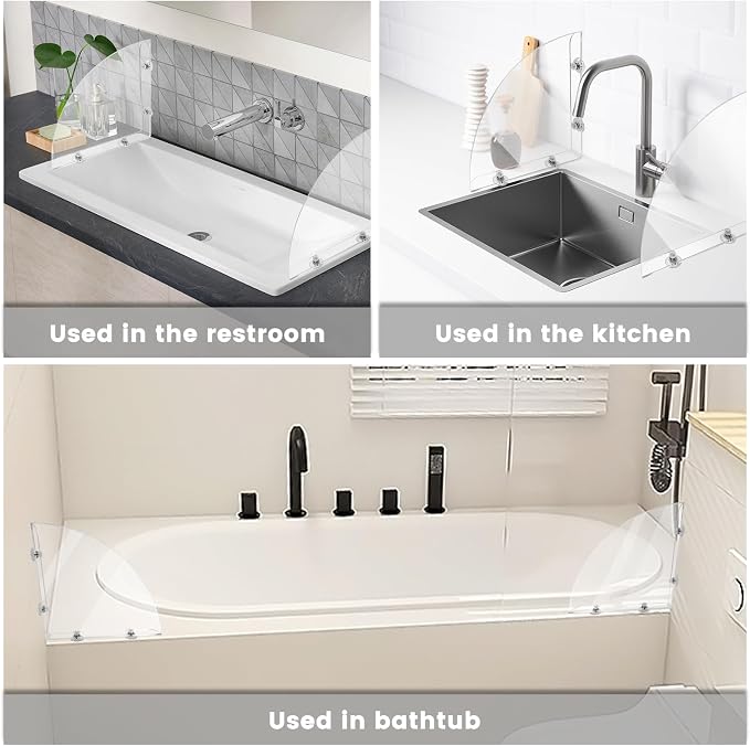 Daily Treasures 2Pcs Removable 10.6"x10.6" Large Shower Splash Guard with Silicone Sucker, Reusable Splash Guard for Shower, 3MM Thickened Bathtub Splash Guard,Detachable Bathtub Splash Guard for Tub