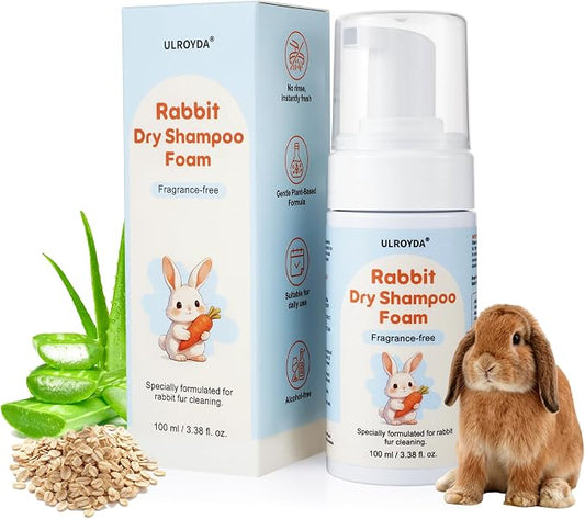 Waterless Rabbit Shampoo | Fragrance-Free & No Rinse Cleanser for Small Pets | Gentle for Sensitive Skin, Ideal for Ferrets, Guinea Pigs, Bunnies, Hamsters & Sugar Gliders, 3.38 fl oz (Fragrance Free)