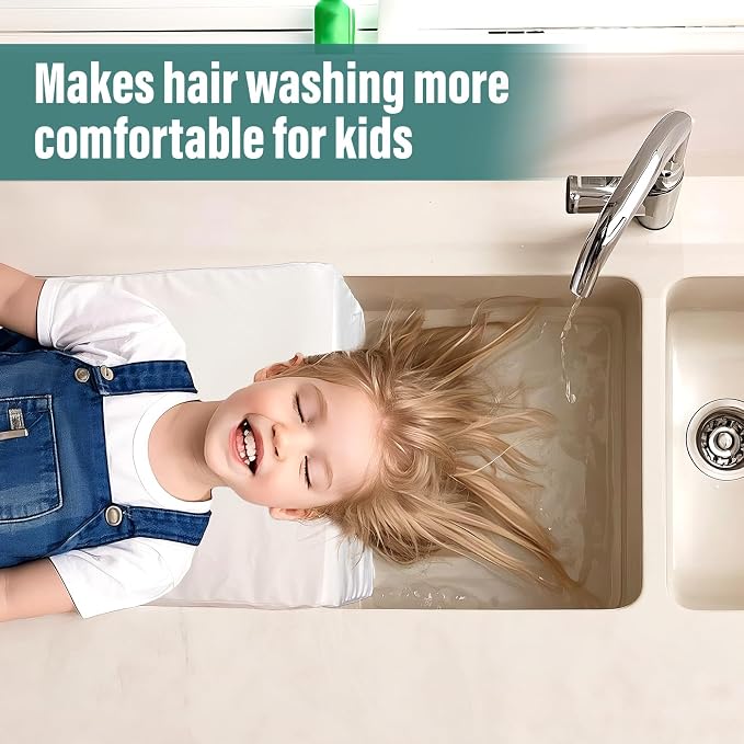 Wibeelee Hair Washing Station for Kids Waterproof Shampoo Foam Mat with Ergonomic Design Non Slip Bath Pillow Sink Soft Neck Support for Easy Hair Wash(White)