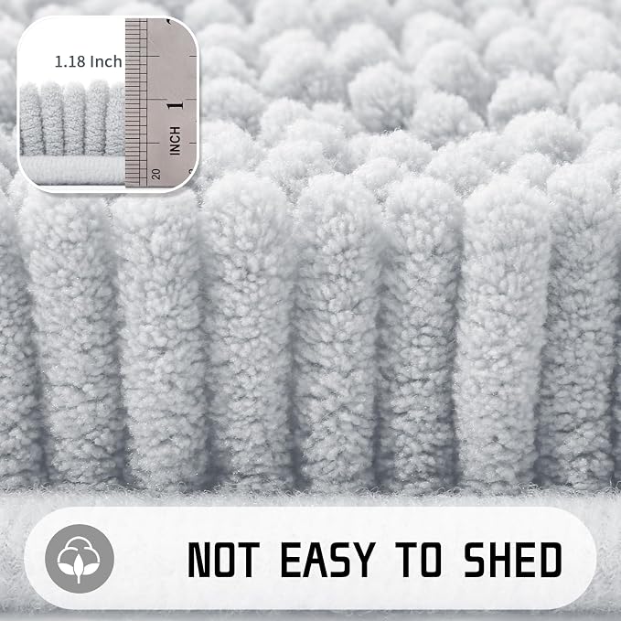 Yimobra Long Bathroom Rugs 44"x24", Extra Soft Non Slip Bath Mat for Tub, Super Absorbent Quick Dry Shaggy Rug Floor Carpet, Machine Washable,Silver