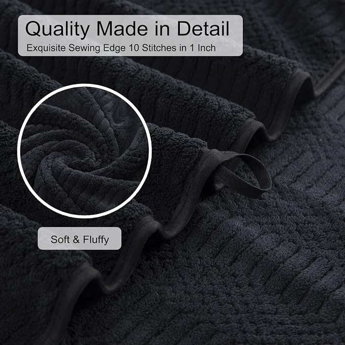 8 Pcs Black Oversized Bath Towel Set-2 Extra Large Bath Sheets,2 Hand Towels,4 Washcloths Soft Bathroom Towels Highly Absorbent Quick Dry Beach Chair Towels Woven Towels for Hotel and Spa