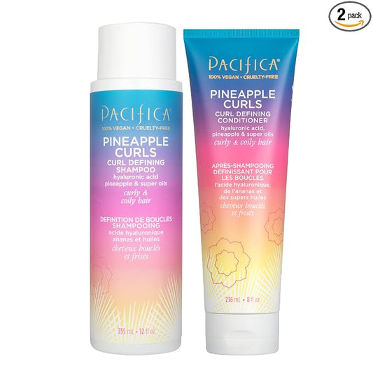 Pacifica Pineapple Curls, Curly Hair Shampoo & Conditioner Set – Strand Defining Care for Wavy & Coily Hair – Reduces Frizz – Sulfate Free Clean Beauty Dermatologist Tested, Vegan & Cruelty-Free