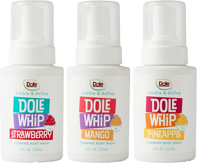 Dabble & Dollop Dole Whip® Foaming Body Wash Variety 3-Pack - Pineapple, Mango & Strawberry, Gentle Body Wash for Kids, Toddlers & Family, Sensitive Skin, Sulfate & Paraben Free (8 fl oz, Pack of 3)