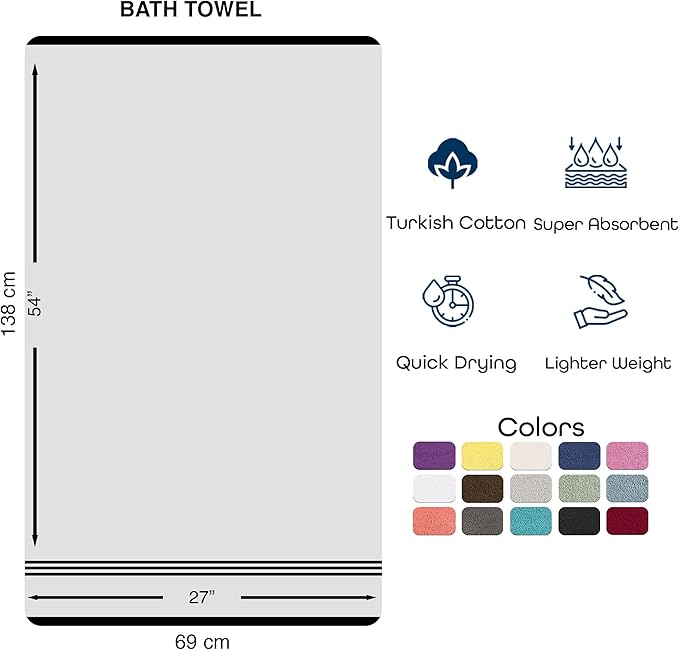 Hawmam Linen Lilac Purple Bath Towels 4 Pack Soft and Absorbent, Premium Quality Perfect for Daily Use 100% Cotton Towel 600 GSM