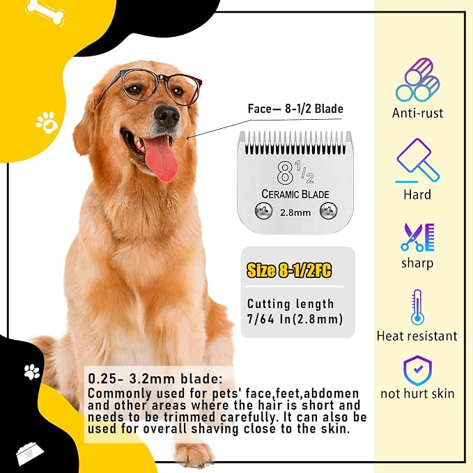 8 1/2 Dog Grooming Ceramic Blade,Compatible with Andis ,Oster A5,Wahl KM10 | Cut Length 7/64"(2.8mm)