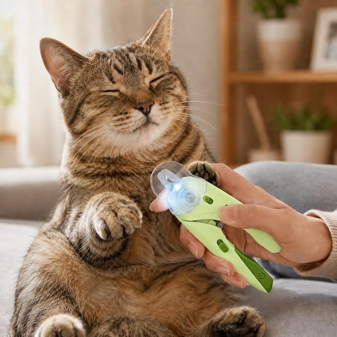 Cat Nail Clipper & Small Dog Nail Clippers with LED Light - Illuminates Nails & Bloodline for Safe, Easy Trimming - Extra Sharp, Avoid Over-Cutting - Essential Cat Supplies, Green